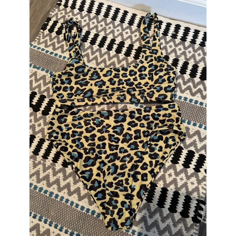 SHEIN 2 Piece Leopard Print Bikini Swimsuit Small Green Blue Black